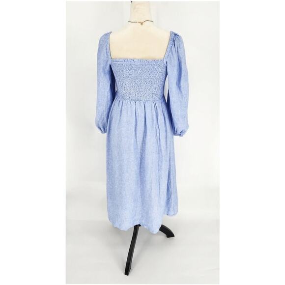 J.Crew Linen Daydream Smocked Puff-Sleeve Midi Dress – Size S – French Blue - Picture 4 of 8